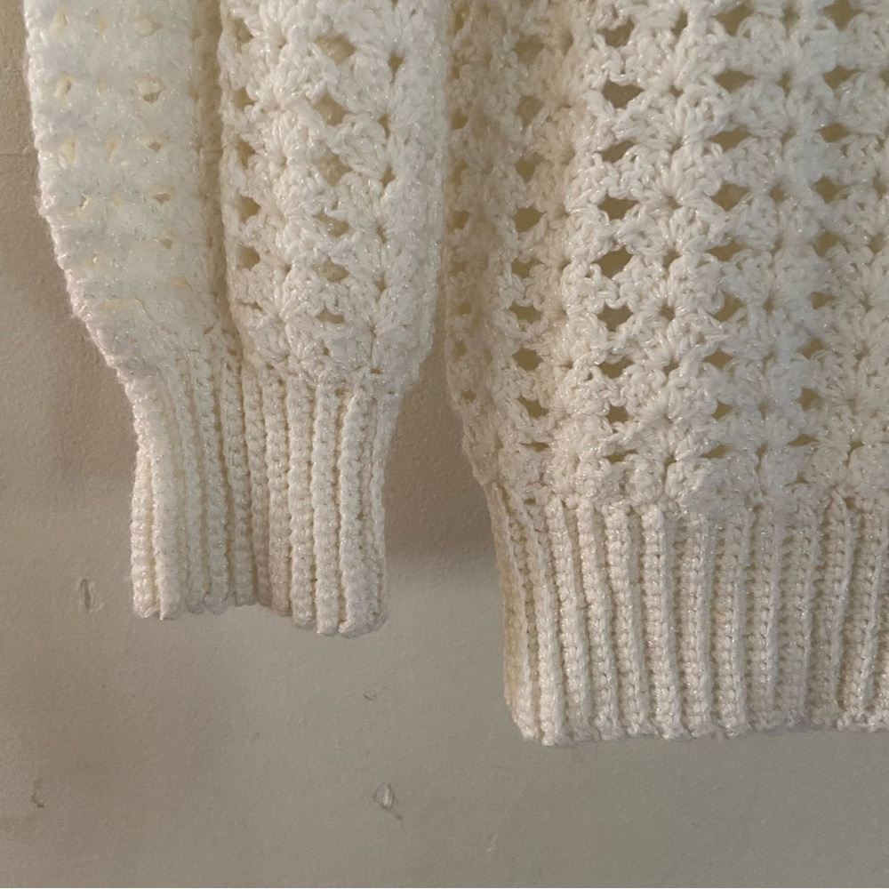Vintage crochet handmade white ruffle neck sweater - Picture 2 of 5
